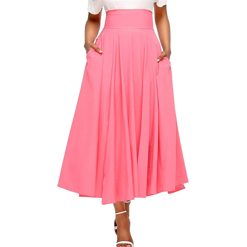 Летняя женская плиссированная юбка с высокой талией винтажная длинная синяя