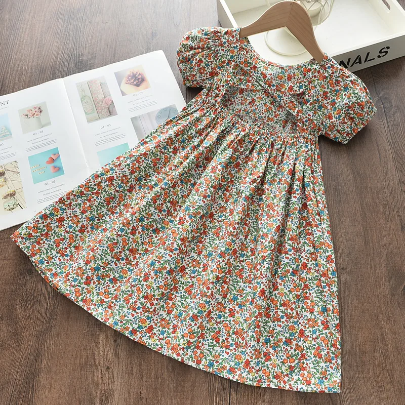 

Girls Floral Casual Dresses New Summer Flowers Vestidos Children Puff Sleeve Backless Clothes Kids Party Children Princess Dress