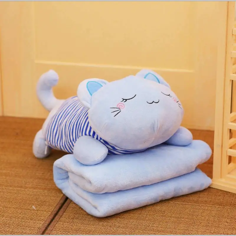 

52cm Blanket1x1.7m Cat Pillow with Blanket Stuffed Animals for Children Girls Sleeping Bedroom Plush Doll Toys