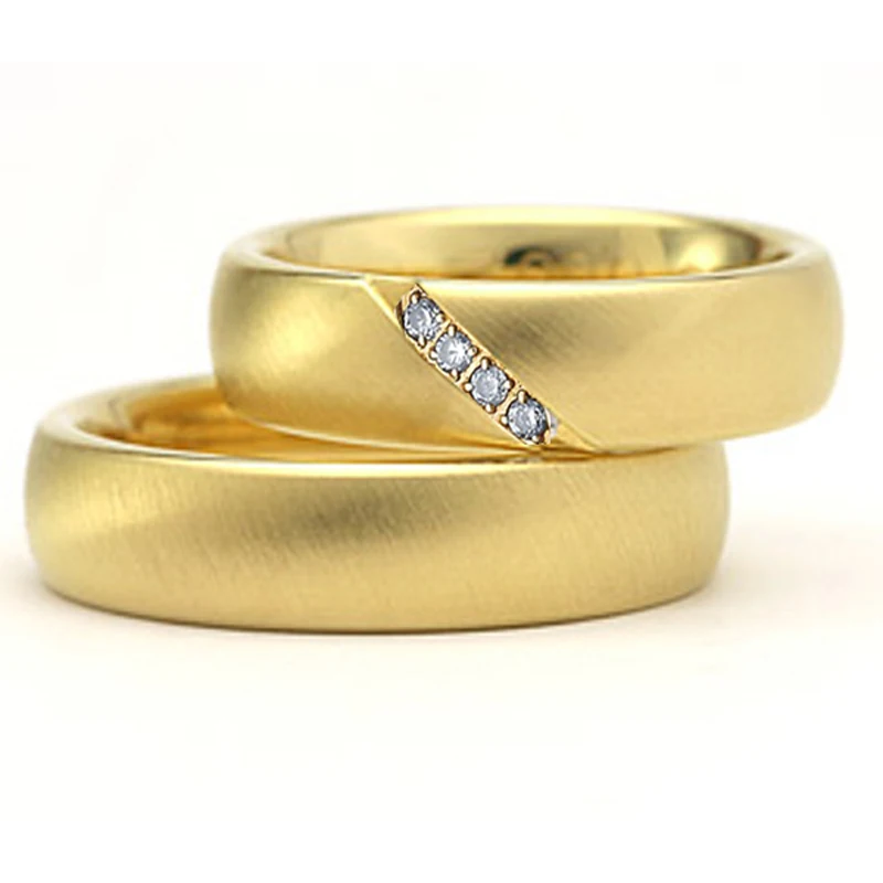 

Luxury Pure handmade AU585 real 14k gold wedding rings set for couple 1 pair Lover's Alliance marriage finger ring