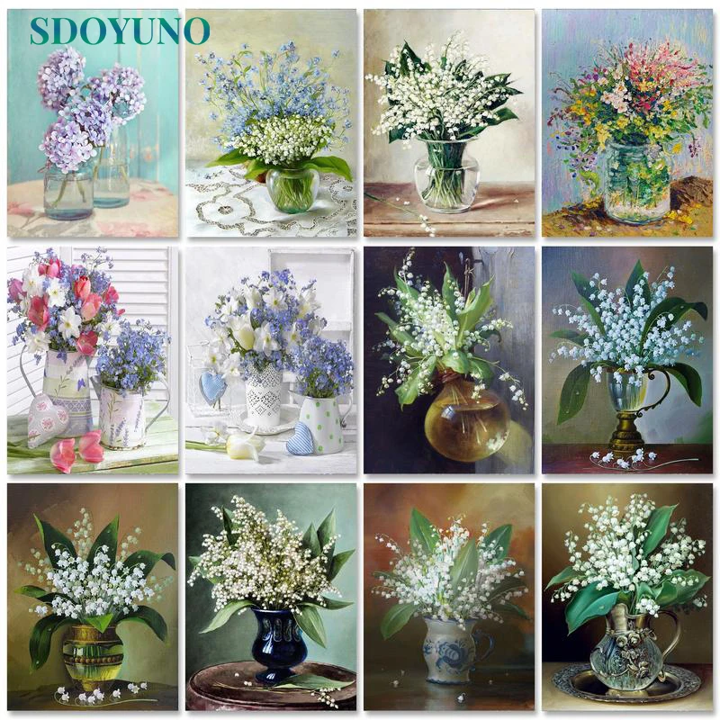 

SDOYUNO Oil Paint By Numbers Kits Flowers DIY Painting By Numbers On Canvas Scenery Frameless 60x75cm Home Decor Wall Art