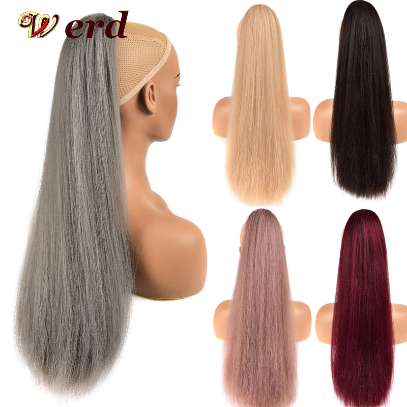 Синтетические прямые накладные волосы с завязками на клипсах для женщин