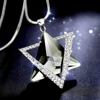 triangle crystal inlaid hexagonal pendant necklace womens necklace metalsliding sweater chain pendant accessories party jewelry