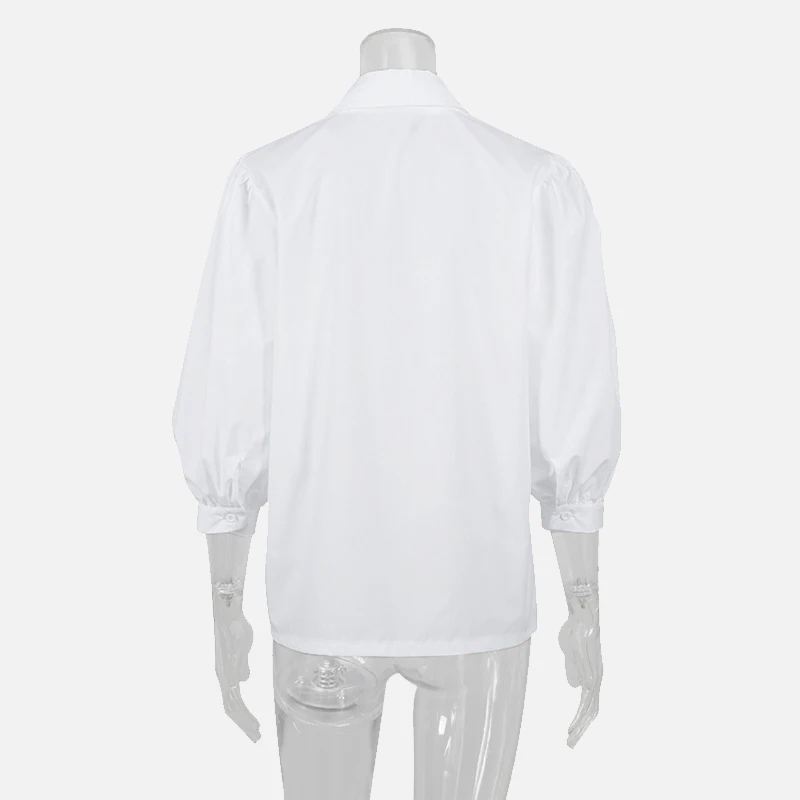 

Bubble Sleeve Loose Turn-down Collar Solid Woman Shirt White Patchwork Buttons Female Shirts Summer Stylish Office Lady Tops