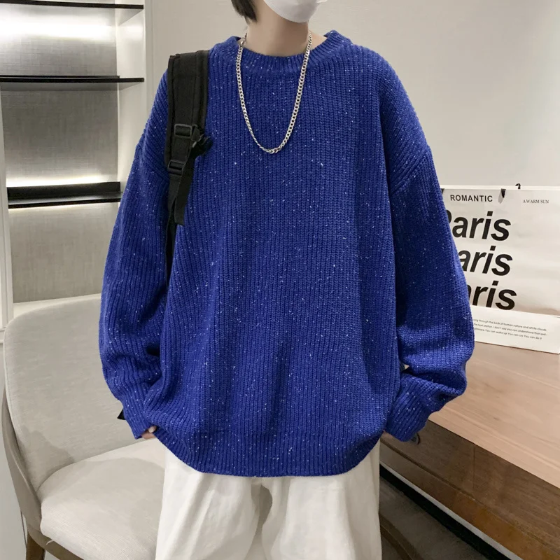 

Мужской свитер с круглым вырезом, теплый Модный повседневный вязаный пуловер, мужской Корейский свободный свитер с длинными рукавами, мужс...