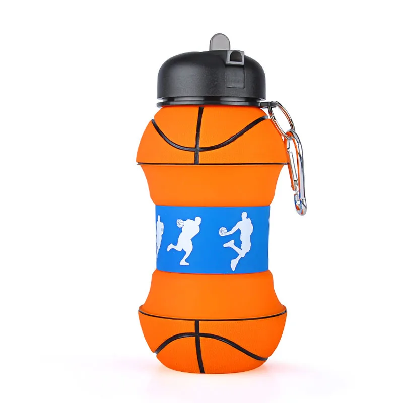 Basketball Bottle Креативная складная бутылка для воды, Футбольная дорожная Складная Силиконовая бутылка с соломинкой, портативная Спортивная бутылка для питьевой воды - Цвет: Basketball Bottle