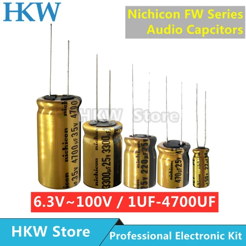 10 шт., электролитические конденсаторы серии NICHICON FW, аудио конденсатор HIFI 6,3 В 16 В 25 в 35 в 50 в 63 в 100 в 1 мкФ 10 мкФ 220 мкФ 330 мкФ 470 мкФ