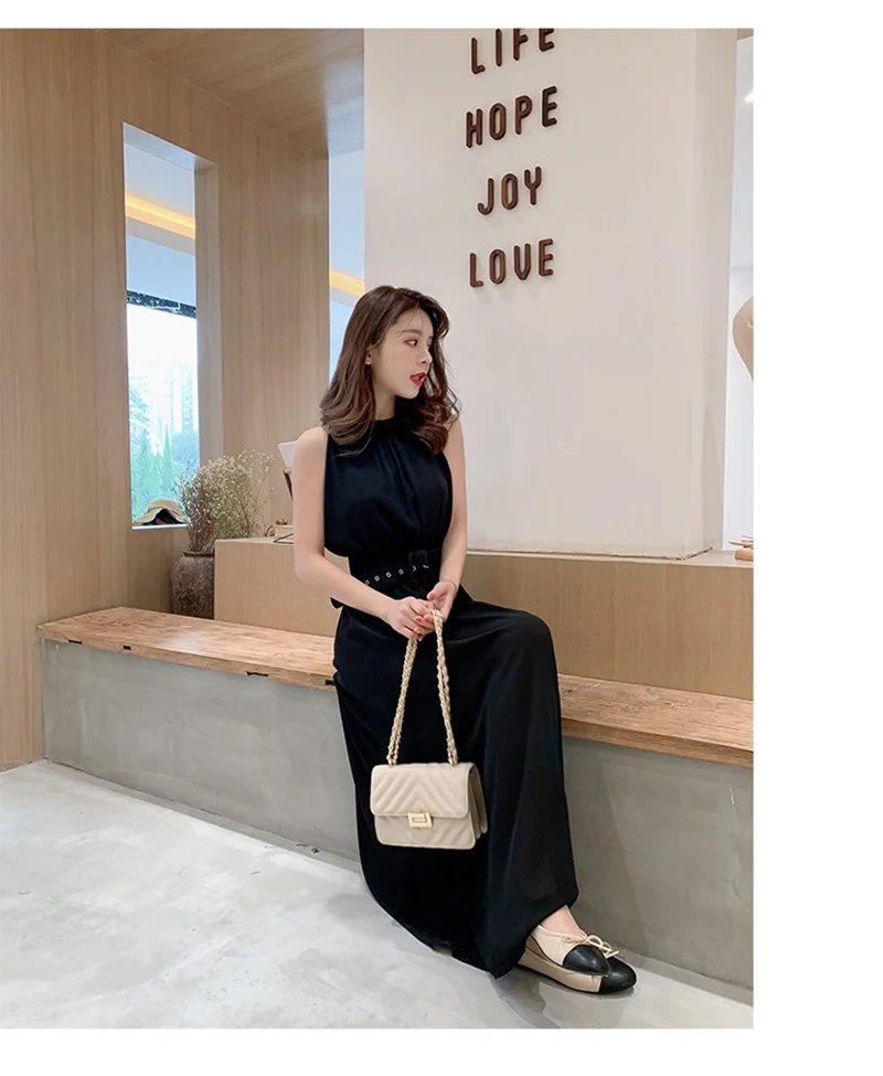 

2020 Summer Long Solid Color Party Dress Chiffon Dress Women Slim Sleeveless Beach Dress With Belt Elegant Women