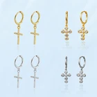 Серьги 2021 тренд новинка Пирсинг серьги женские Корейские модные женские серьги-подвески для пирсинга золотого и серебряного цвета с длинными крестиками и кристаллами, женские роскошные ювелирные изделия, аксессуары