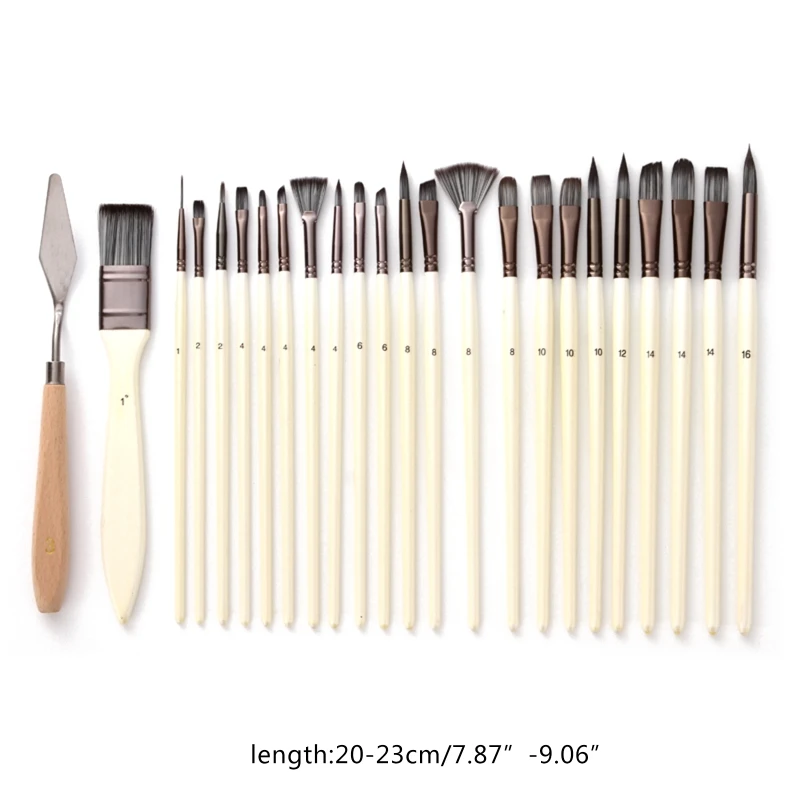 

24pcs Nylon Hair Wooden Handle Watercolor Paint Brushes Pen Scraper Scrubbing