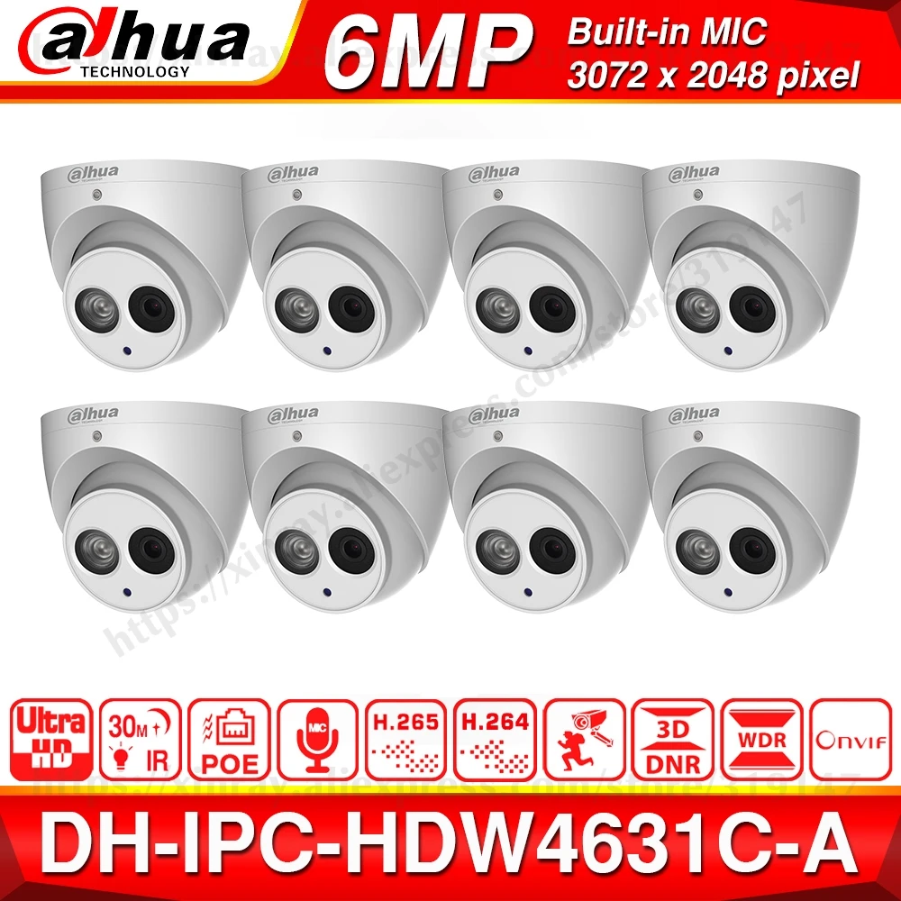 DH 6MP IP камера IPC-HDW4631C-A Обновление от IPC-HDW4431C-A POE Мини купольная камера Встроенный микрофон CCTV металлическая камера 8 шт./лот