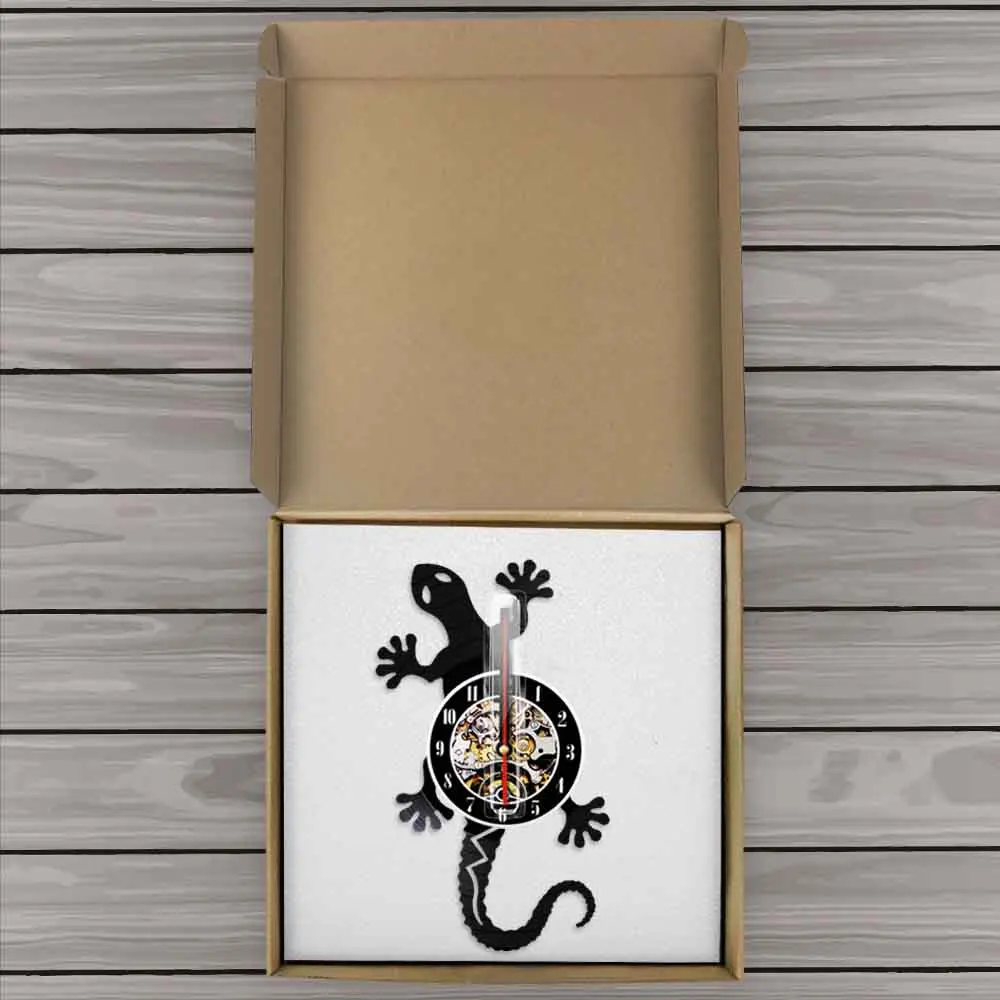 Antique Nature Art Zoology Lizard Wall Clock Safari Gecko Vinyl Record Silhouette Wildlife Animal Icon Vintage | Дом и сад