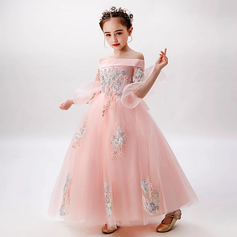 Flower First Communion Lace Princess Girl Dress Baby Wedding Evening Long Elegant Party Costume Kids For Girls | Свадьбы и торжества