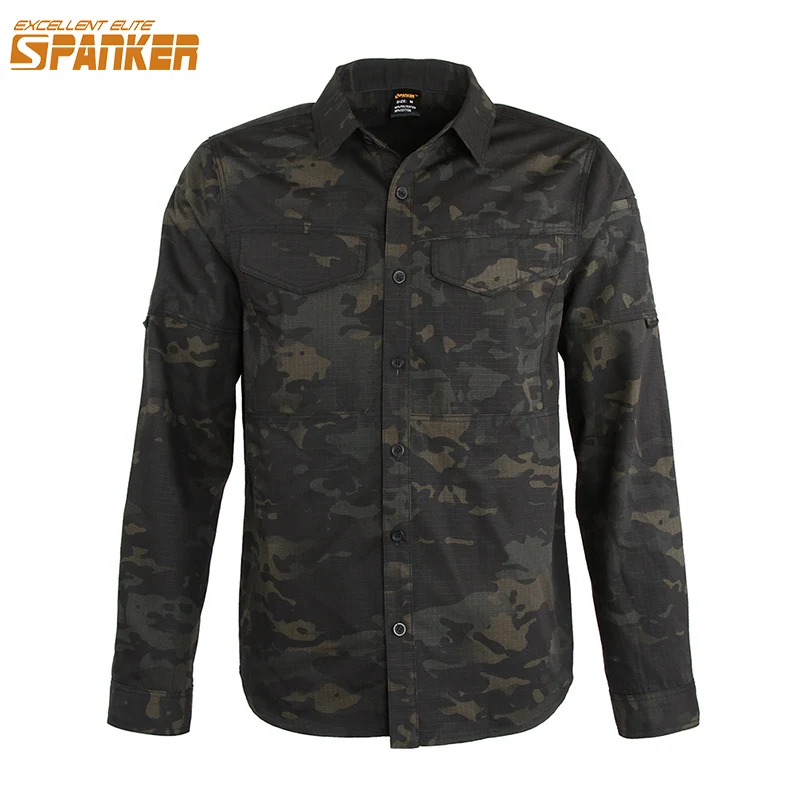 EXCELLENT ELITE SPANKER Men's Military Style Cargo Tactical Casual Long Sleeve Button-Down Shirt