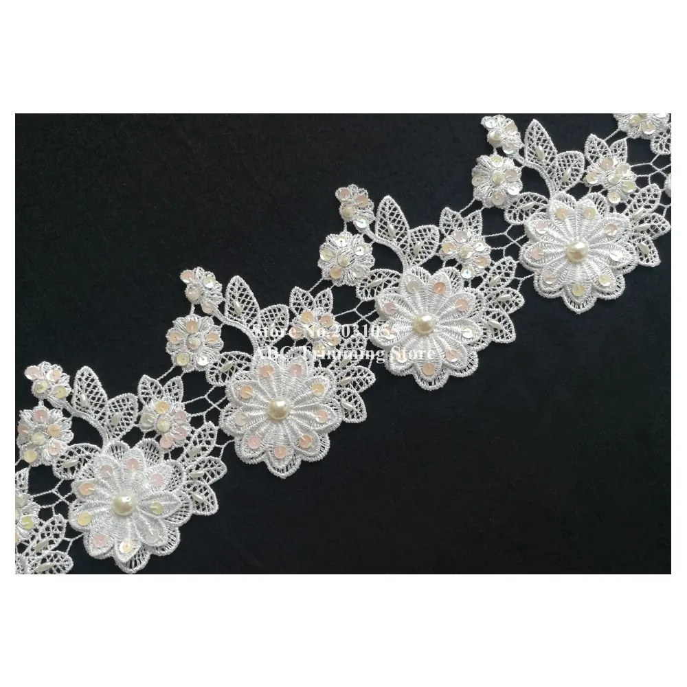 1 ярд x 2 узоры ручной работы слоновой кости/кремовый блесток бисера 2-слойная