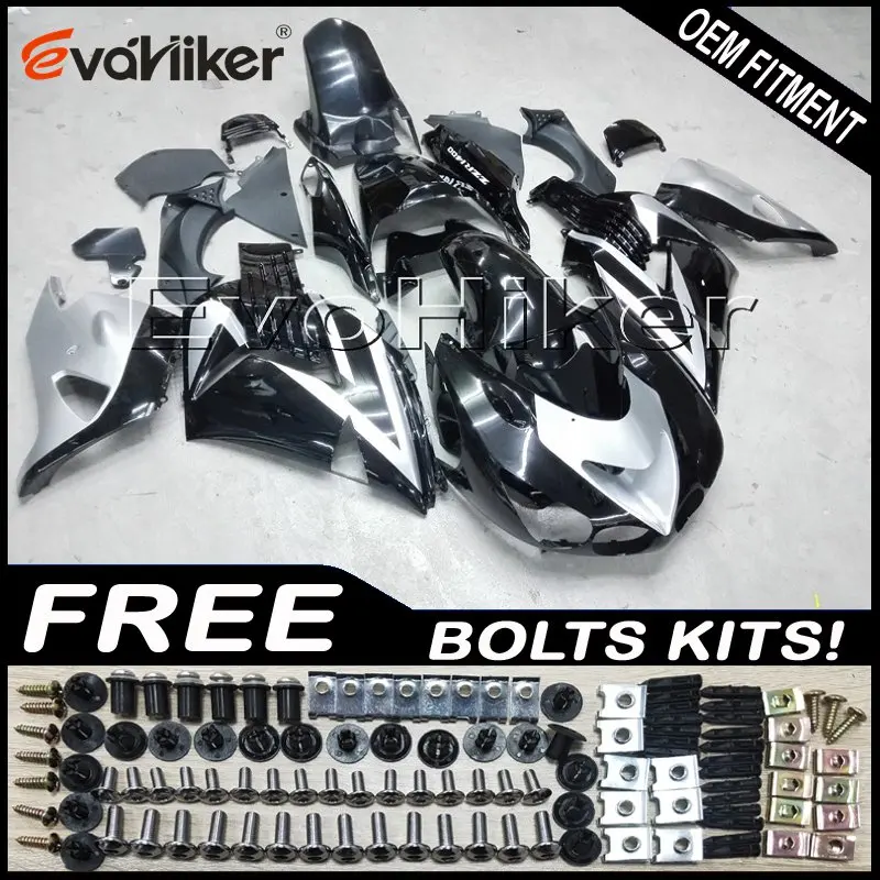 

Custom motorcycle cowl for ZX-14R 2006-2011 ZX14R 2012-2016 ABS motor panels Injection mold silver black+gifts