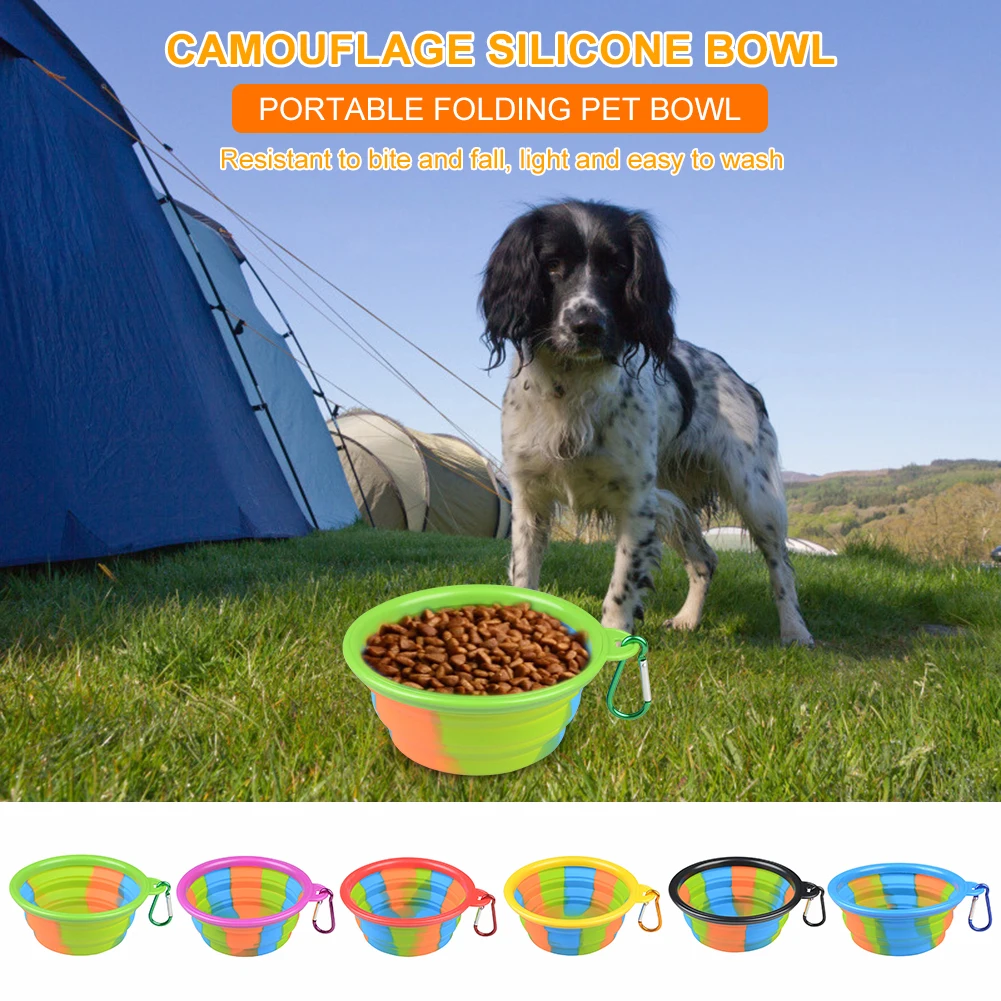 Складная дорожная силиконовая миска для питомцев портативная воды и еды собак