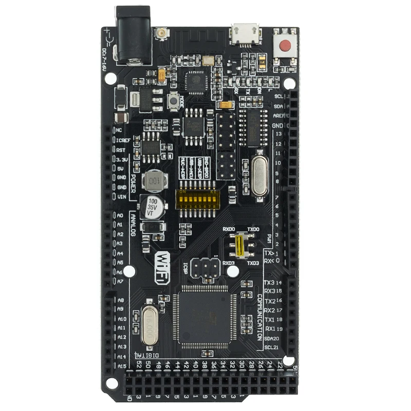 Mega + WiFi R3 ATmega2560 ESP8266 (память 32 Мб) искусственная кожа CH340G. Совместим с NodeMCU WeMos CH340 |
