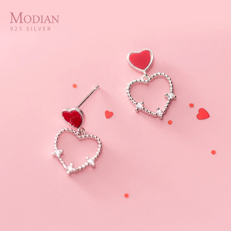 MODIAN сверкающие циркониевые полые сердца Висячие серьги для женщин 925 пробы