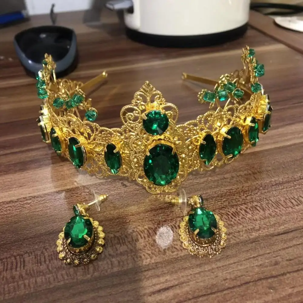 Ликвидация! Диадема без сережек Большая квадратная диадема с зелеными