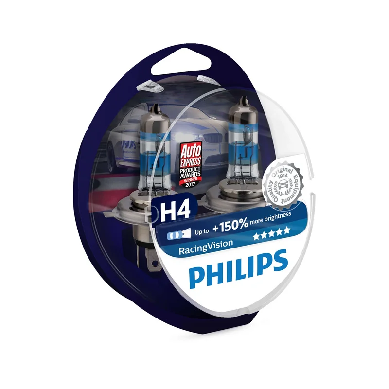 Philips H7 H4 12V 55W Racing Vision галогенная фара 150% ярче автомобильные лампы оригинальные