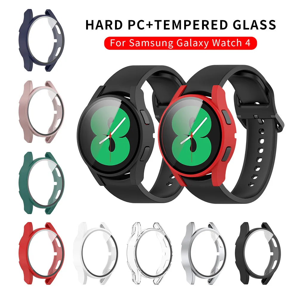 

PC + Tempered Glass Case For Samsung Galaxy Watch 4 Watch4 40mm 44mm SmartWatch Screen Protector Protect Shockproof Cover Fundas