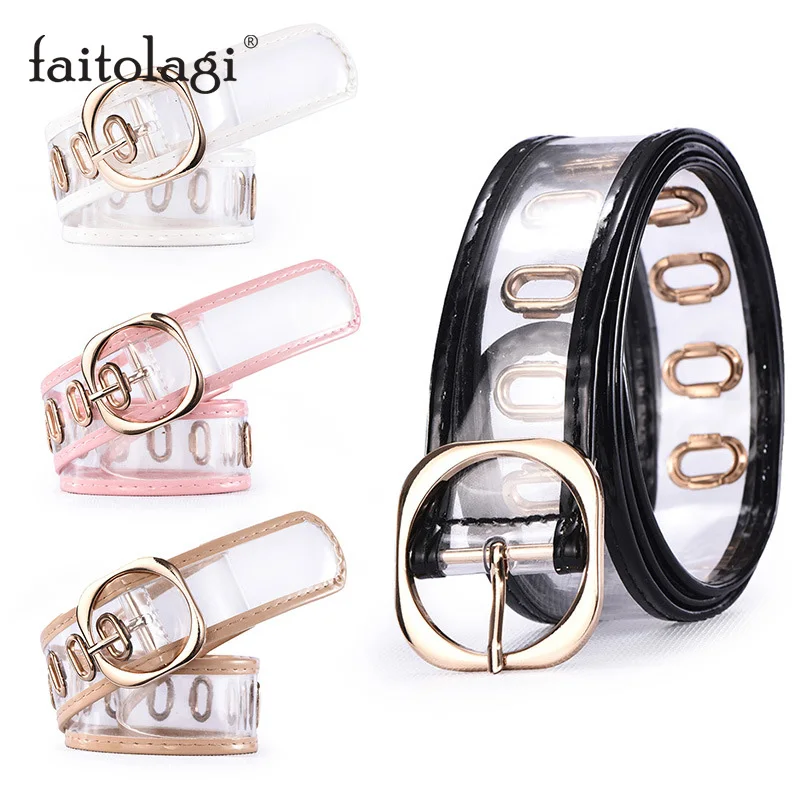 Женский прозрачный ремень с люверсами черный белый широкий пояс для