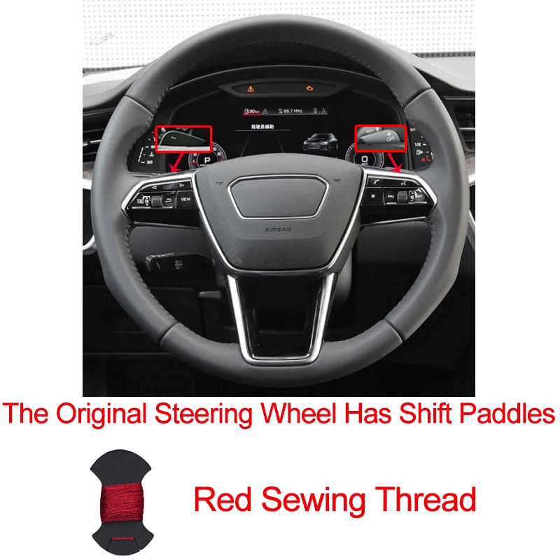 Shift paddle Red Ручной пошив чехол рулевого колеса автомобиля оплетка Топ коровья кожа для Audi A6(C8) Avant Allroad- A7(K8)- S7 - Название цвета: Shift paddle Red