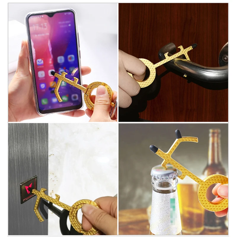 

Mobile Phone Support Door Opener Keychains Solid Color Hand Contactless Touch Screen Buttons Hygiene Press Elevator Tool