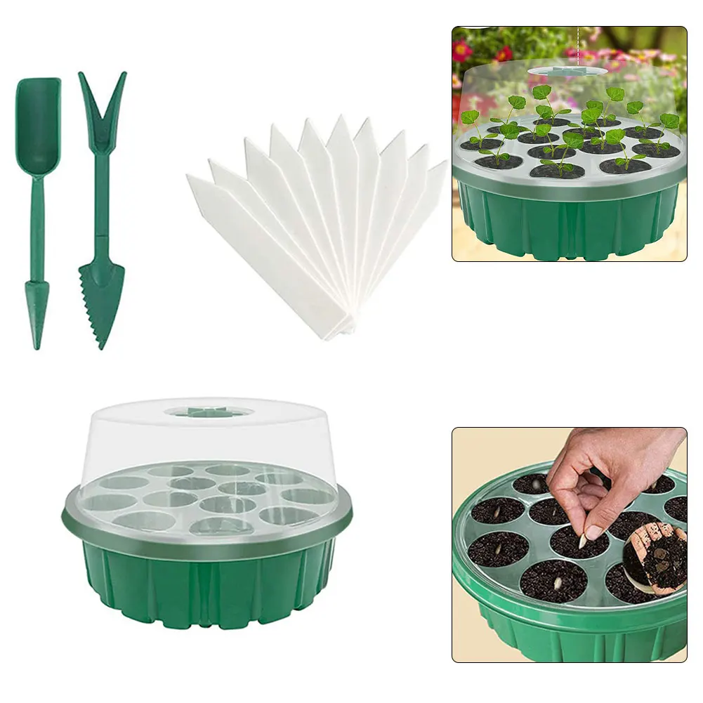 

13PCS Plastic Nursery Pots Planting Seed Tray Kit Humidity Adjustable Seed Tray Grow Box Seedling Starter Germination Kit