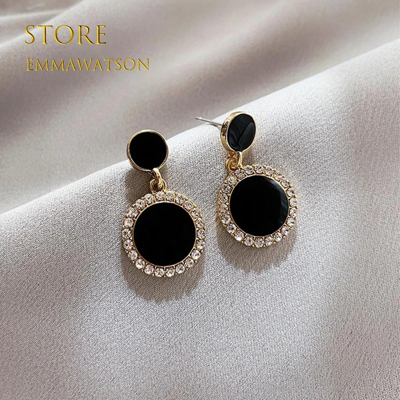 

Black Circle Fashion Vintage Earrings earrings for women 925 silver needle Classic party Metallic female Earrings Gift Jewelry