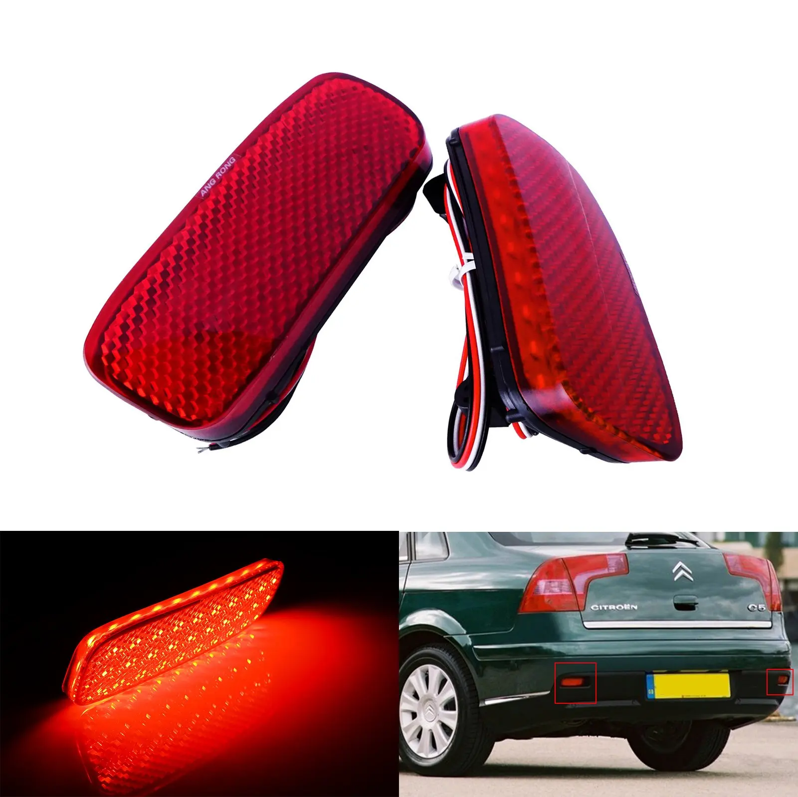 

ANGRONG 2x LED Rear Bumper Reflector Light Lamp For Citroen C1 C5 For Peugeot 107 206 607 Expert