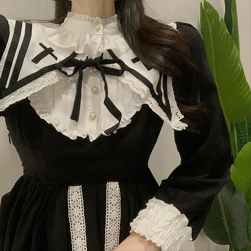 Мягкое платье в японском готическом стиле для девочек винтажное черное