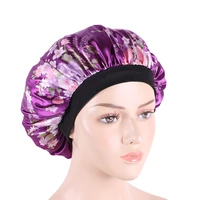 printing satin bonnet for women elastic wide band night sleep satin hat chemo caps hair loss cover fashion head wrap hair care