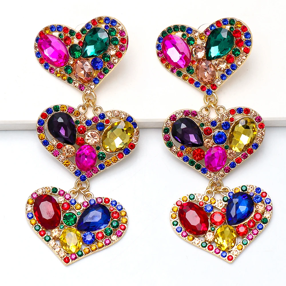 

Geometric Long Statement Earring Woman Colorful Crystal Heart Earrings For Women 2021 New Boho Eternity Love Ear Ring Gift