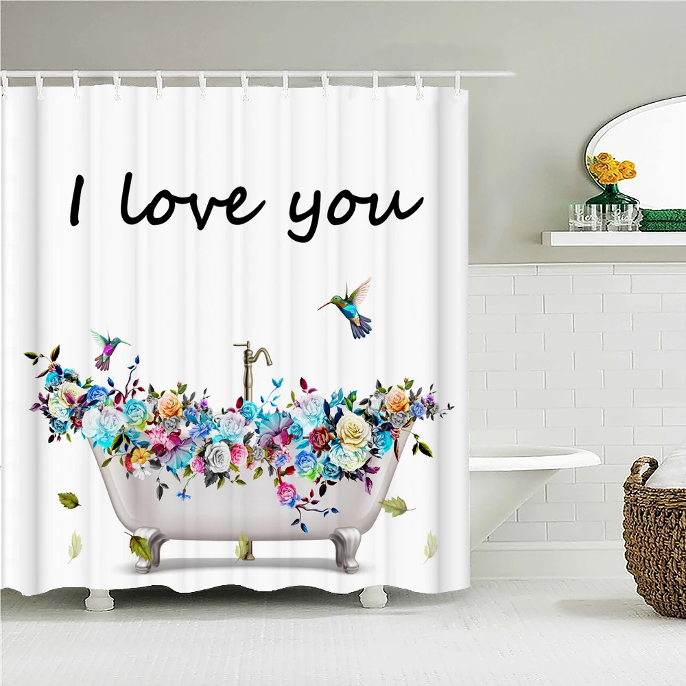 

Flowers Birds Polyester Fabric Shower Curtains Home Decor Multi-size Love Girl Bath Screen Waterproof Bathroom Shower Curtain