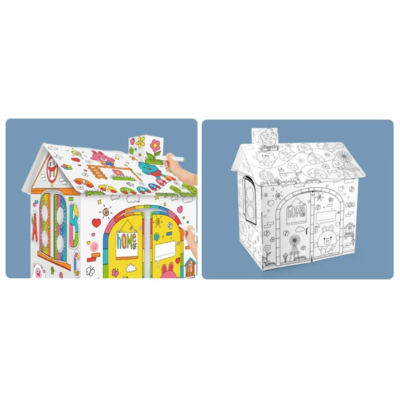 

Children Hand-Painted Graffiti Assembly House DIY 3D Paper House Toy Parent-Child Exchange Interactive Educational Toys