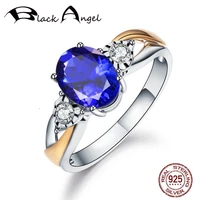 black angel 925 sterling silver blue tanzanite gemstone rings for women fashion adjustable ring wedding jewelry wholesale