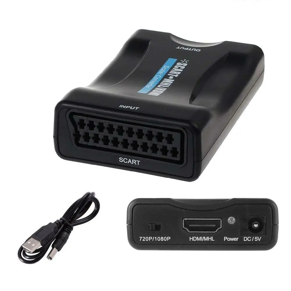 1080P HDMI-compatible to SCART Video Audio Upscale Converter AV Signal Adapter HD Receiver TV DVD with USB Power Plug Box | Электроника