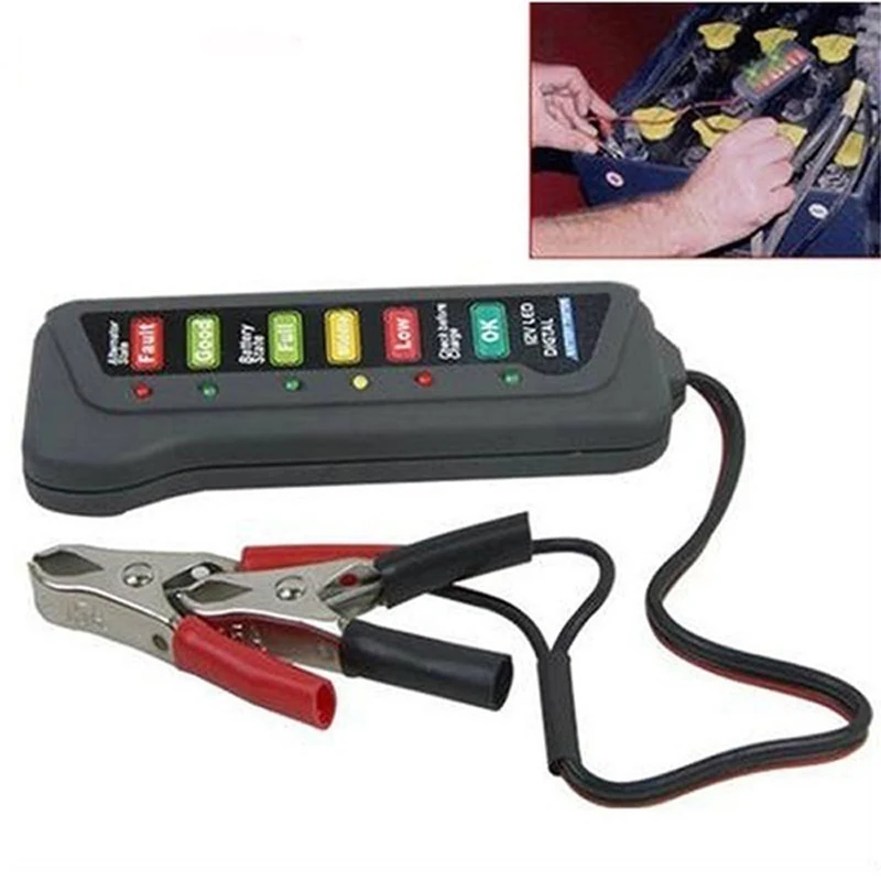 

12V LED Digital Battery Tester Battery Alternator Tester with Two Clips For Car Motorcycle Trucks