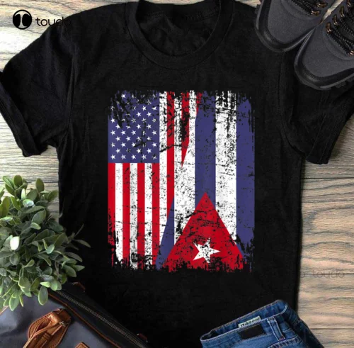 

Новинка, футболка из хлопка унисекс с кубинскими корнями и полуамериканским флагом Кубы