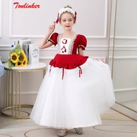 summer girls lace embroidery palace princess dress birthday party puff short sleeves gown kids carnival fancy performance dresse