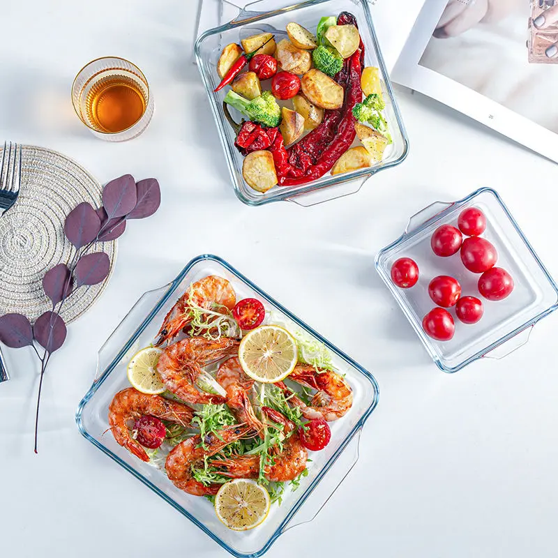 Тарелка для выпечки из закаленного стекла дома креативная прямоугольная тарелка