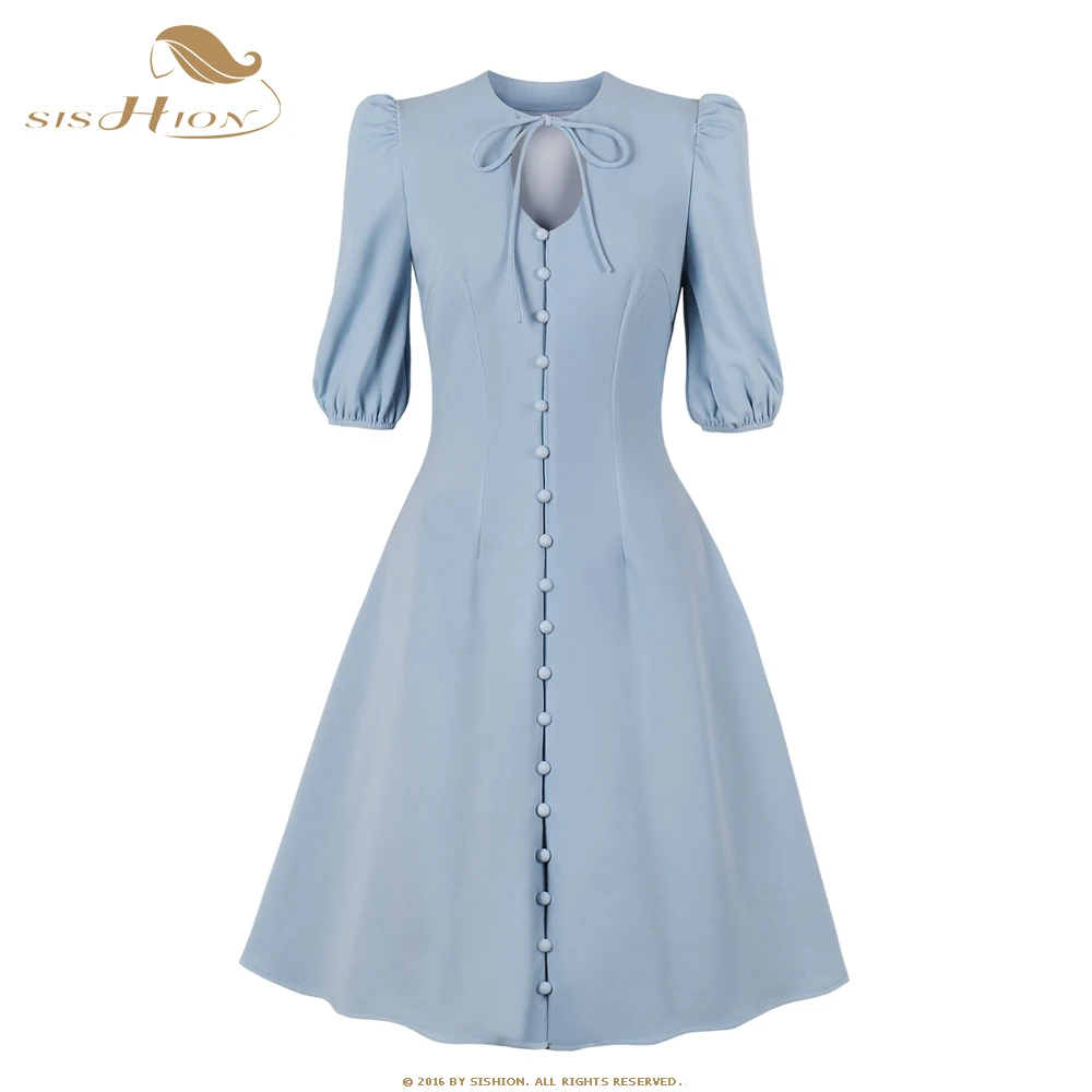 

Женское платье-туника средней длины SISHION, однотонное синее платье во французском вечерние ле, винтажная туника на пуговицах, модель SP1691 на в...