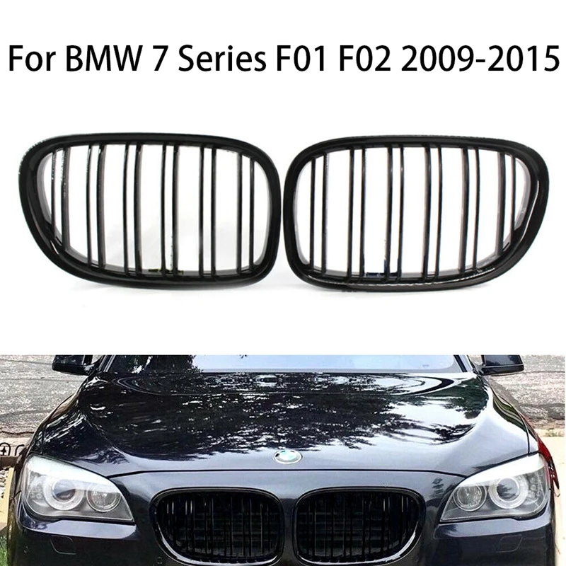 

Gloss Black Double Slat Grills Front Bumper Kidney Grille Radiator Grill For BMW F01 F02 F03 F04 7 Series 2009-2015