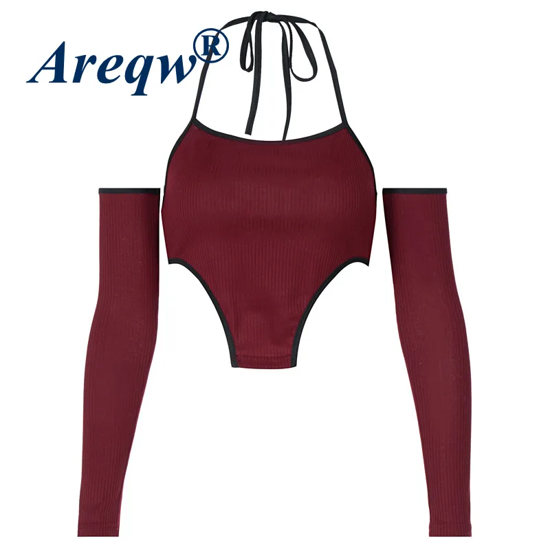 

2021 Spring New Lace-up Hanging Neck Sling Long-sleeved Vest Women's Clothing