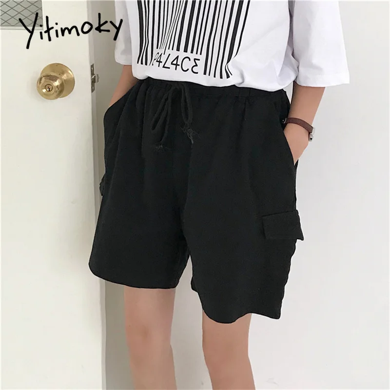 Шорты женские хлопковые с завышенной талией повседневные однотонные размера