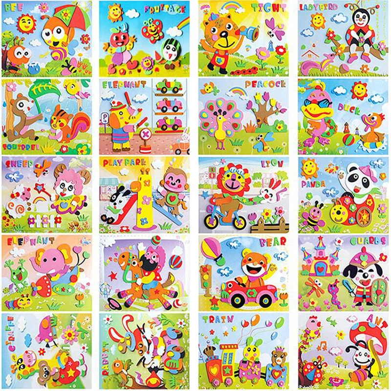 

10 Pcs 3d Eva Foam Sticker Puzzle Game Diy Cartoon Animal Learning Education Toys For Children Kids Multi-patterns Styles Kids