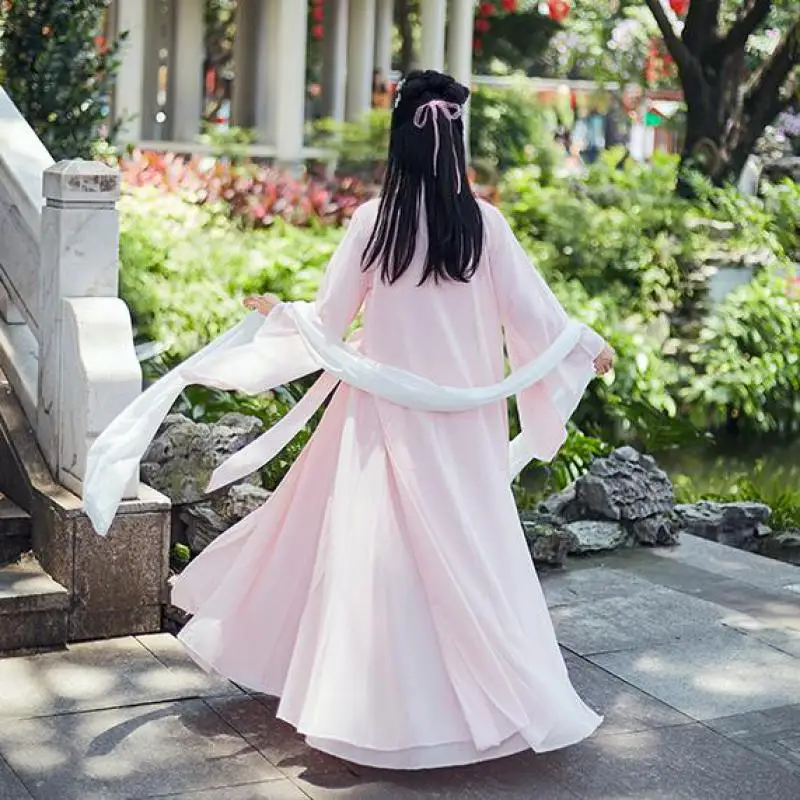 

Hanfu Dressing Women Satin Stage Performance Clothing Novelty Chinese Elegant Fairy Princess Cosplay Costumes Long Sleeve Suit