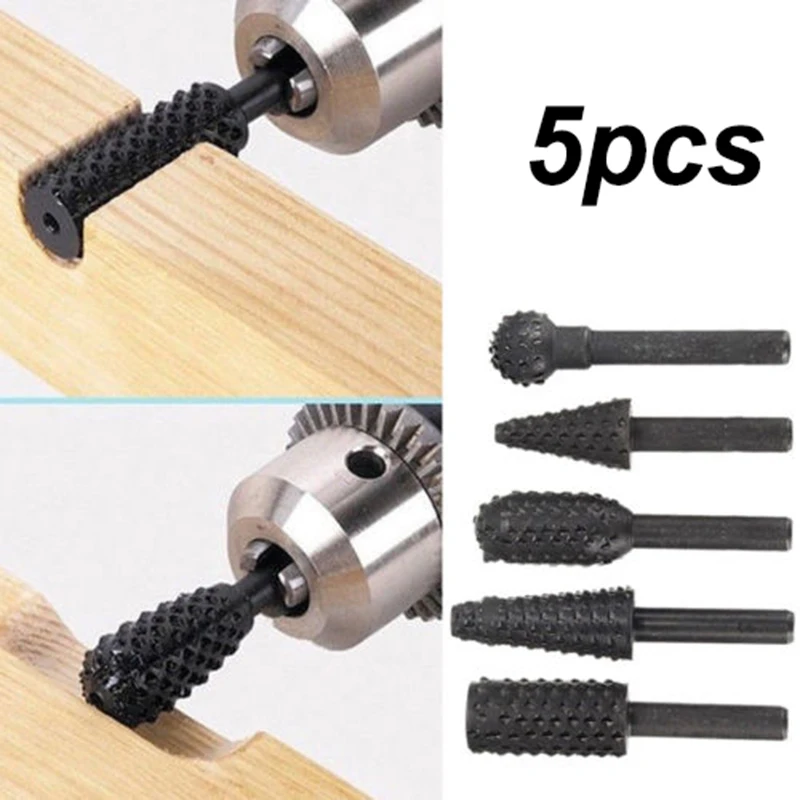 

5pcs 1/4 Drill Bits Set Cutting Tools Kit For Woodworking Wood Carving Black